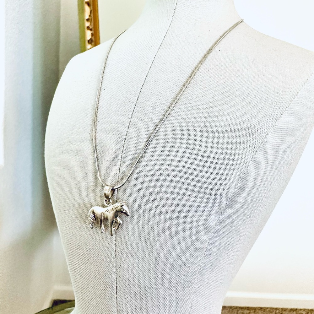Vintage Sterling Silver Horse Pendant Necklace